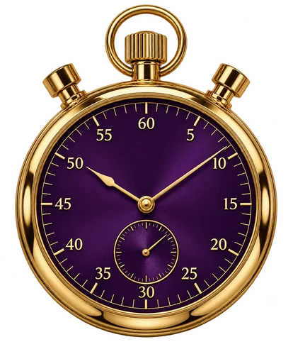 Stopwatch with a purple dial and gold case